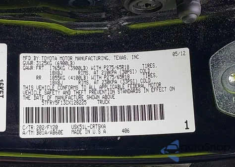 2012 Toyota Tundra Grade 5.7L V8 from USA, damaged, VIN 5TFRY5F13CX128225